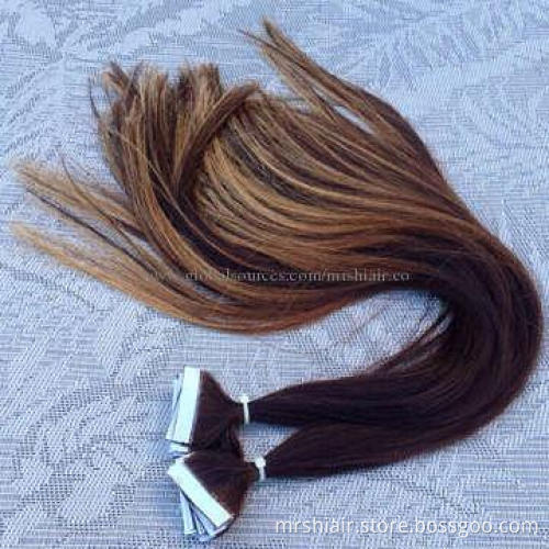 Ombre color tape weft hair, silky straight, AAAA Remy quality, T color, small order, 12 to 32 inches